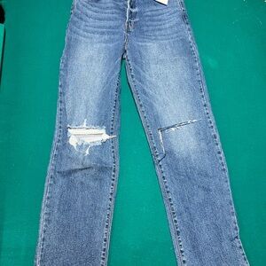 Cello super high rise Dad blue jeans with distressed details